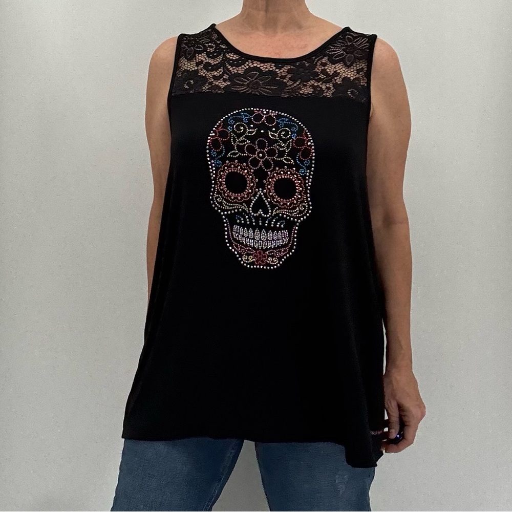 Disney Epcot World Showcase Mexican Pavilion Embellished Calavera Skull Tank Top - Picture 6 of 12